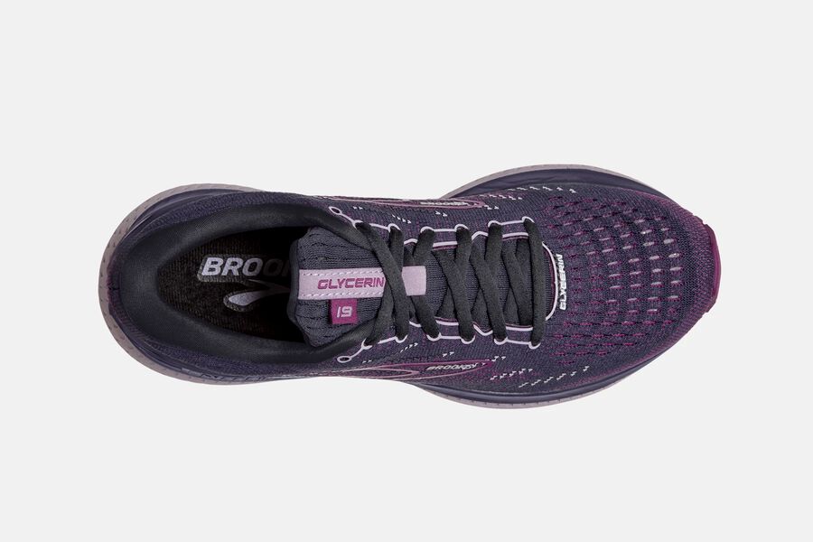 Brooks Running Shoes - Glycerin 19 Road Womens - Black/Purple - RQO-382754